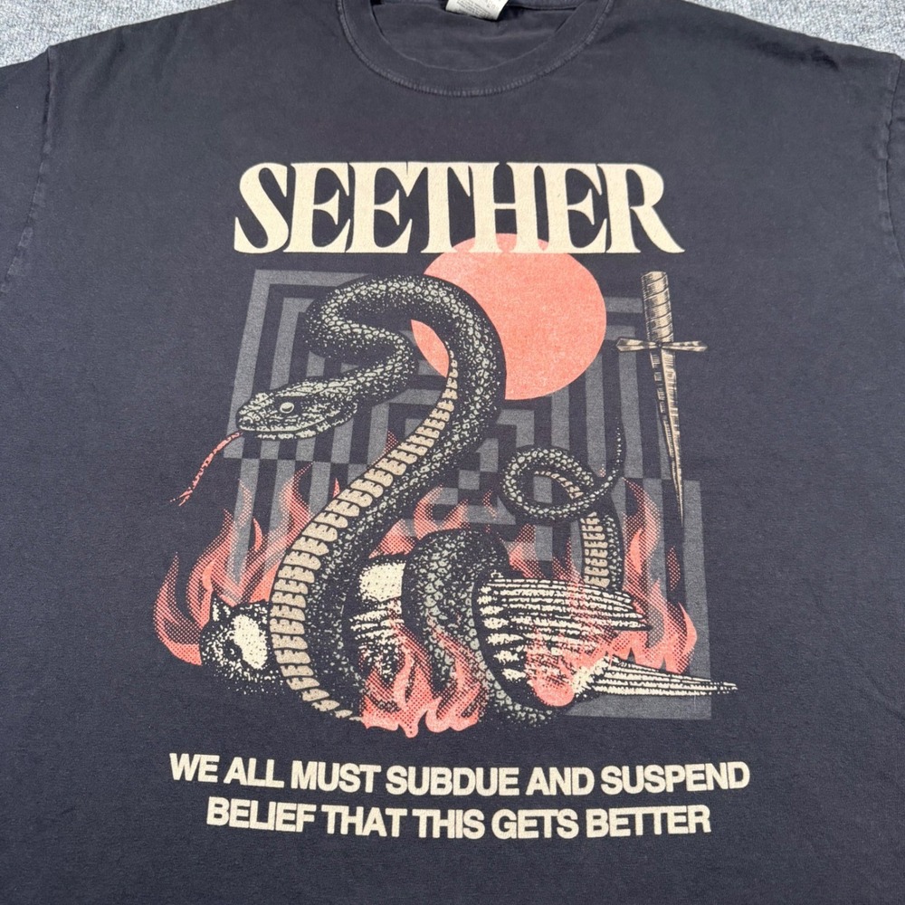 Seether Tour 2022 Music Band T-Shirt Mens 3XL Black Snake Dagger Double Sided